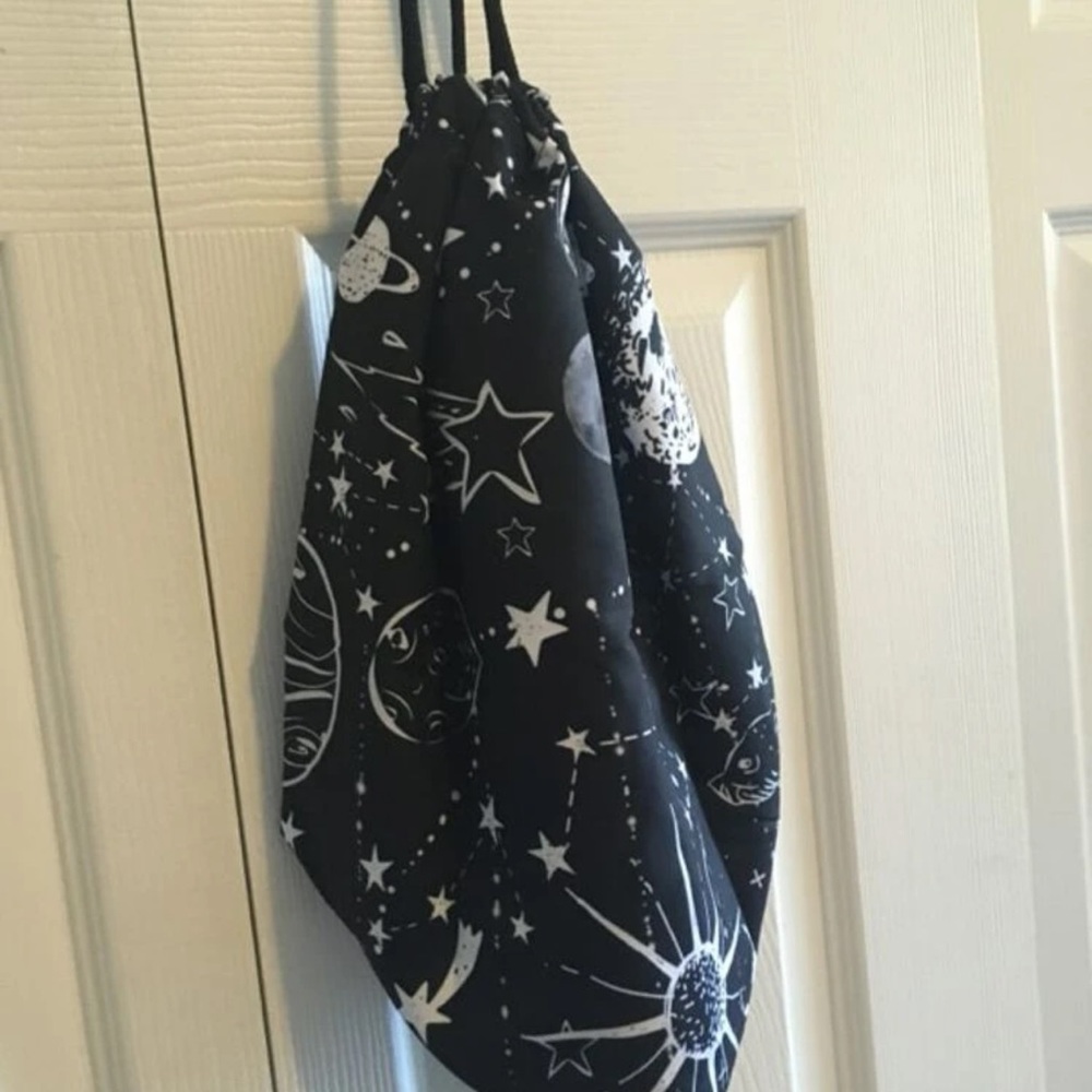 New Celestial Handmade Black White Drawstring Backpack Cinch Bag Water Resistant - Picture 8 of 12